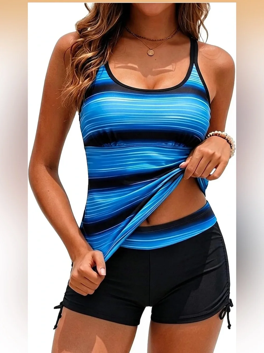 Tankini Swimsuit Athletic Two Piece Tummy Control W/Shorts Modest Tank Top XL